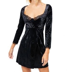 Free People Kat Black Velvet Faux Wrap 90’s Mini Dress